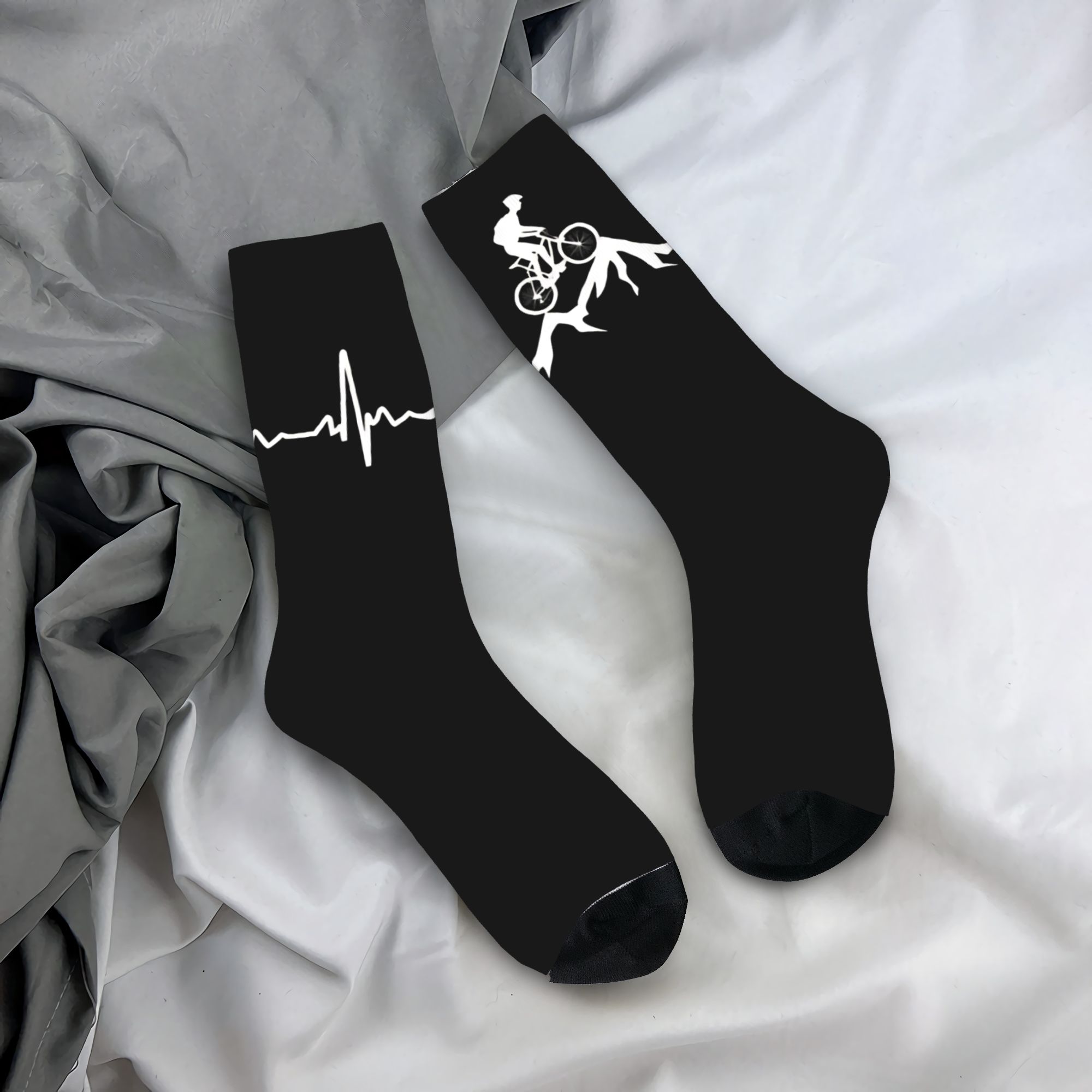 Mountain Biking Socks - Men Socks Mountain Bike Heartbeat Funny